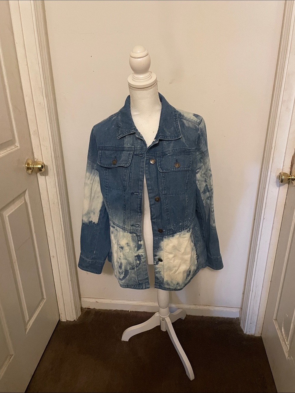 Jessica London Blue & White Tie-Dye Denim Jacket